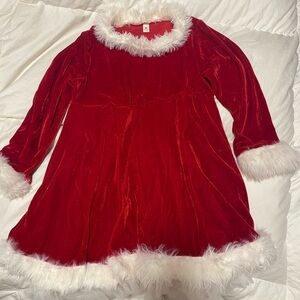 FancyFun Red Velvet Dress with White Trim